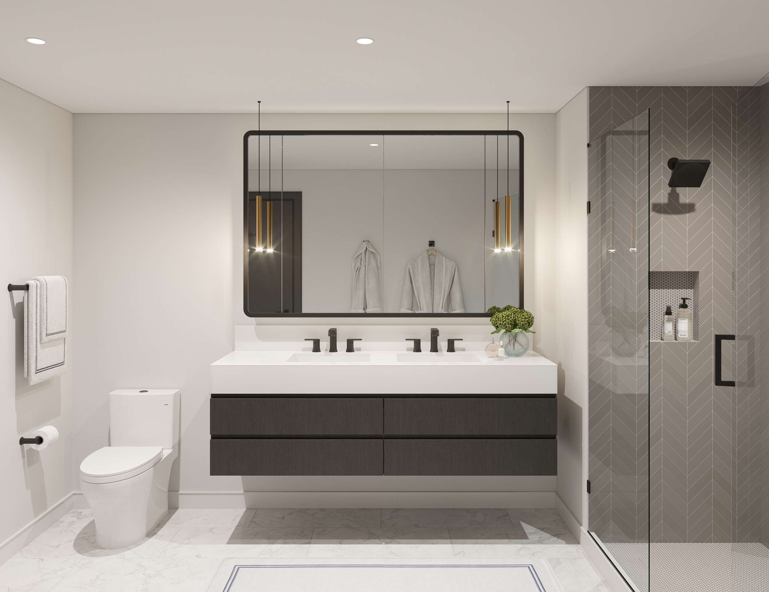 interior image of typical master bath at The Parker condominiums in Boston