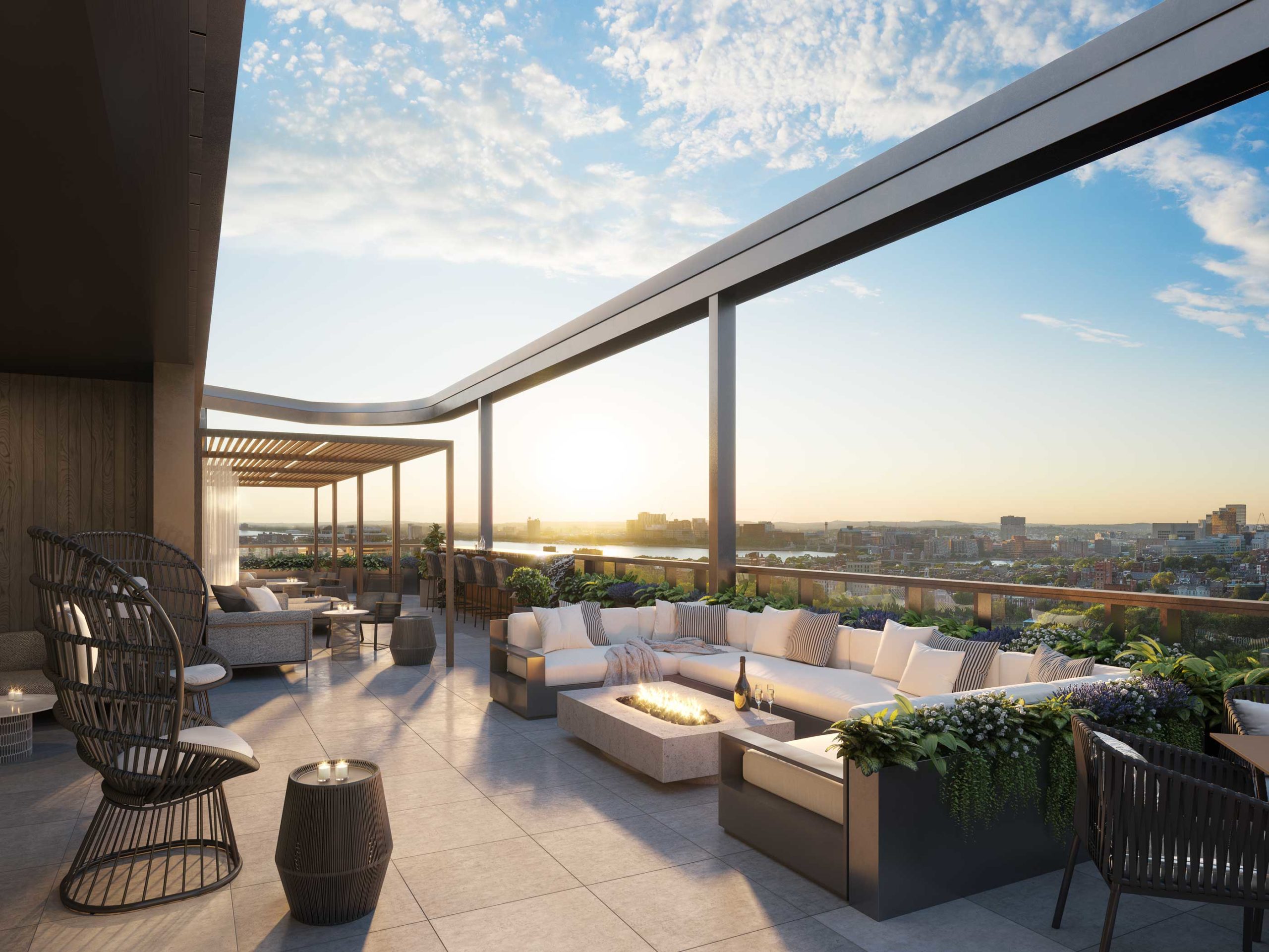 exterior image of the roof deck at at The Parker condominiums in Boston