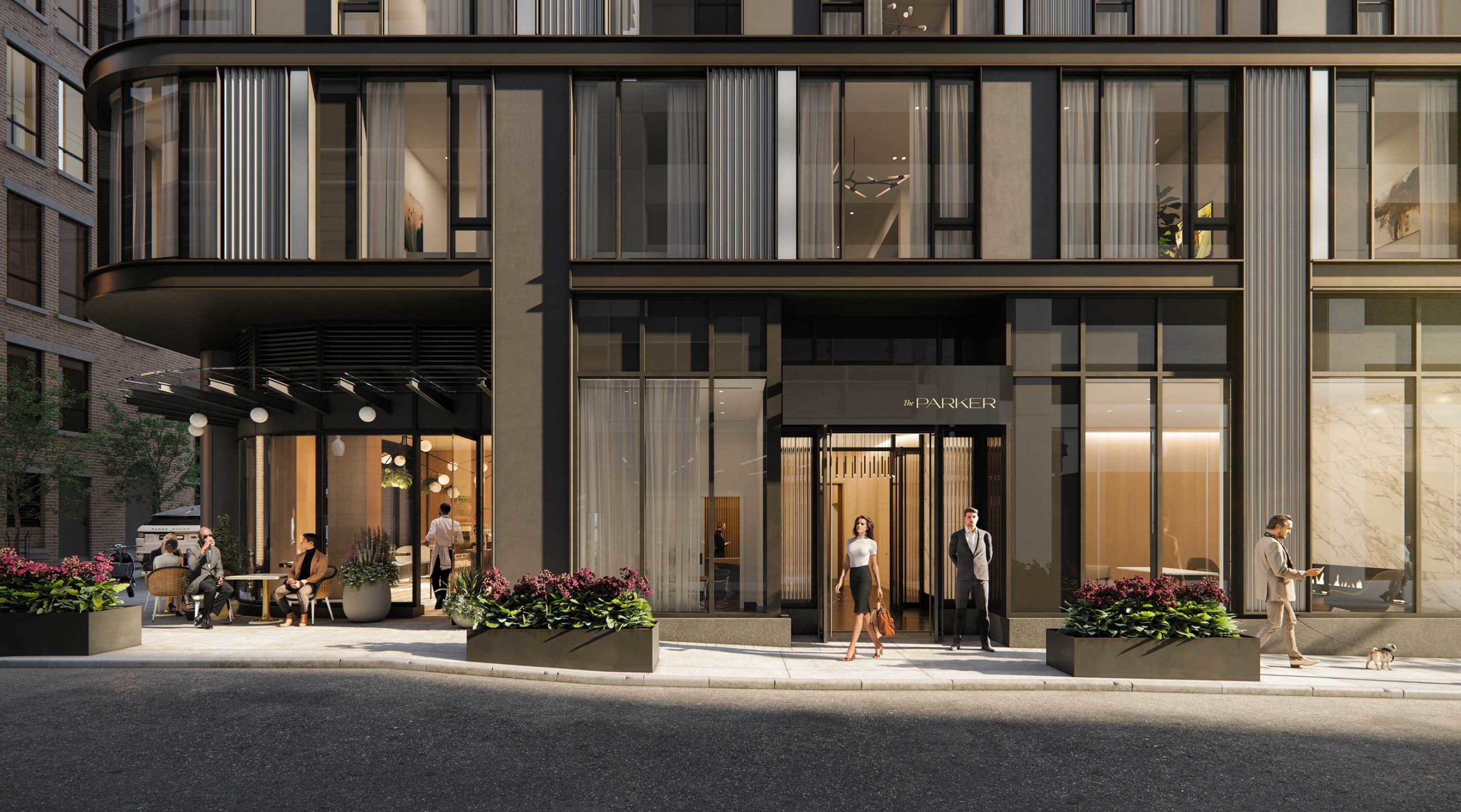 exterior image of the retail and lobby at The Parker condominiums in Boston