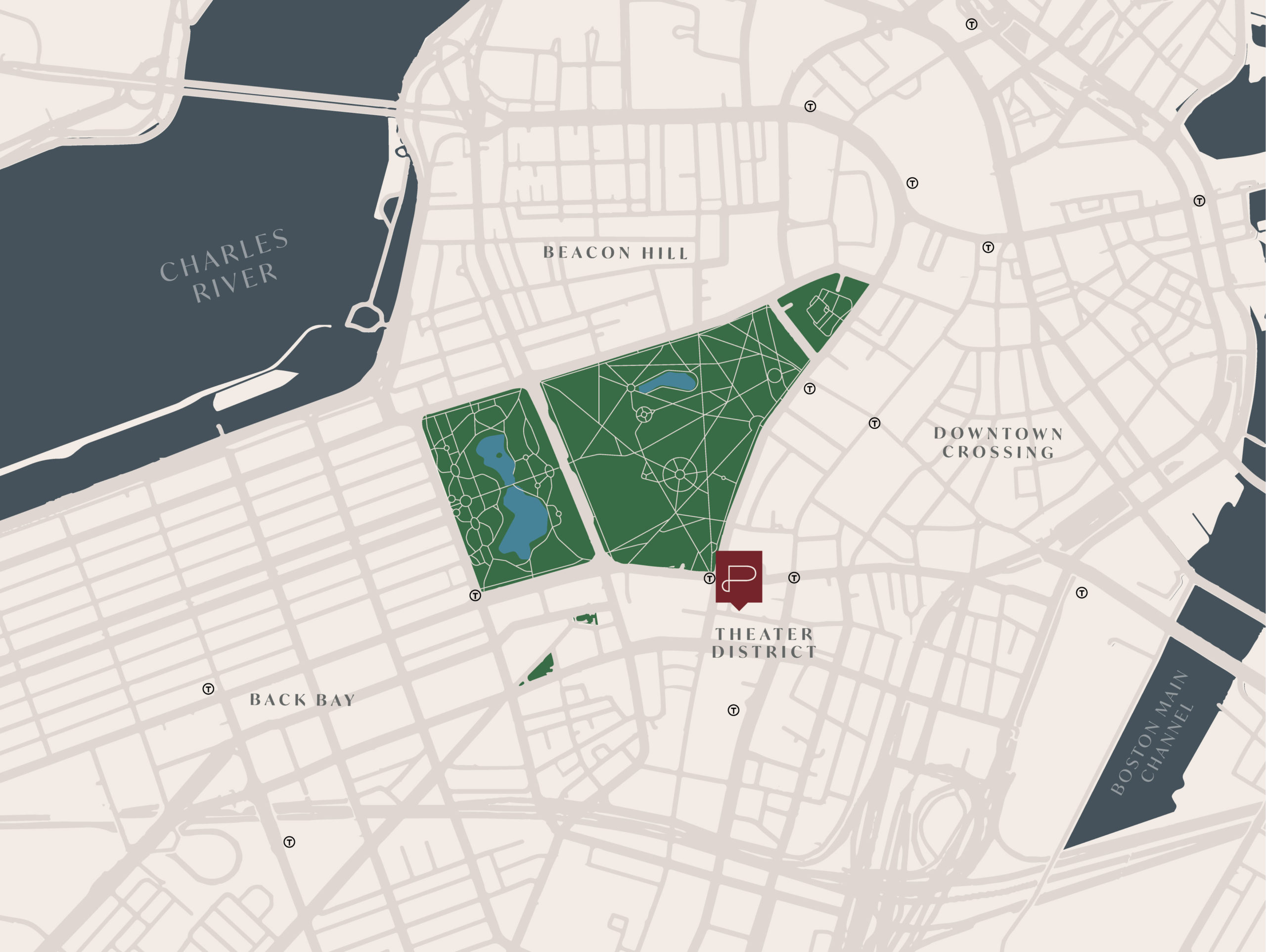 map of the neighborhood surrounding The Parker in Boston