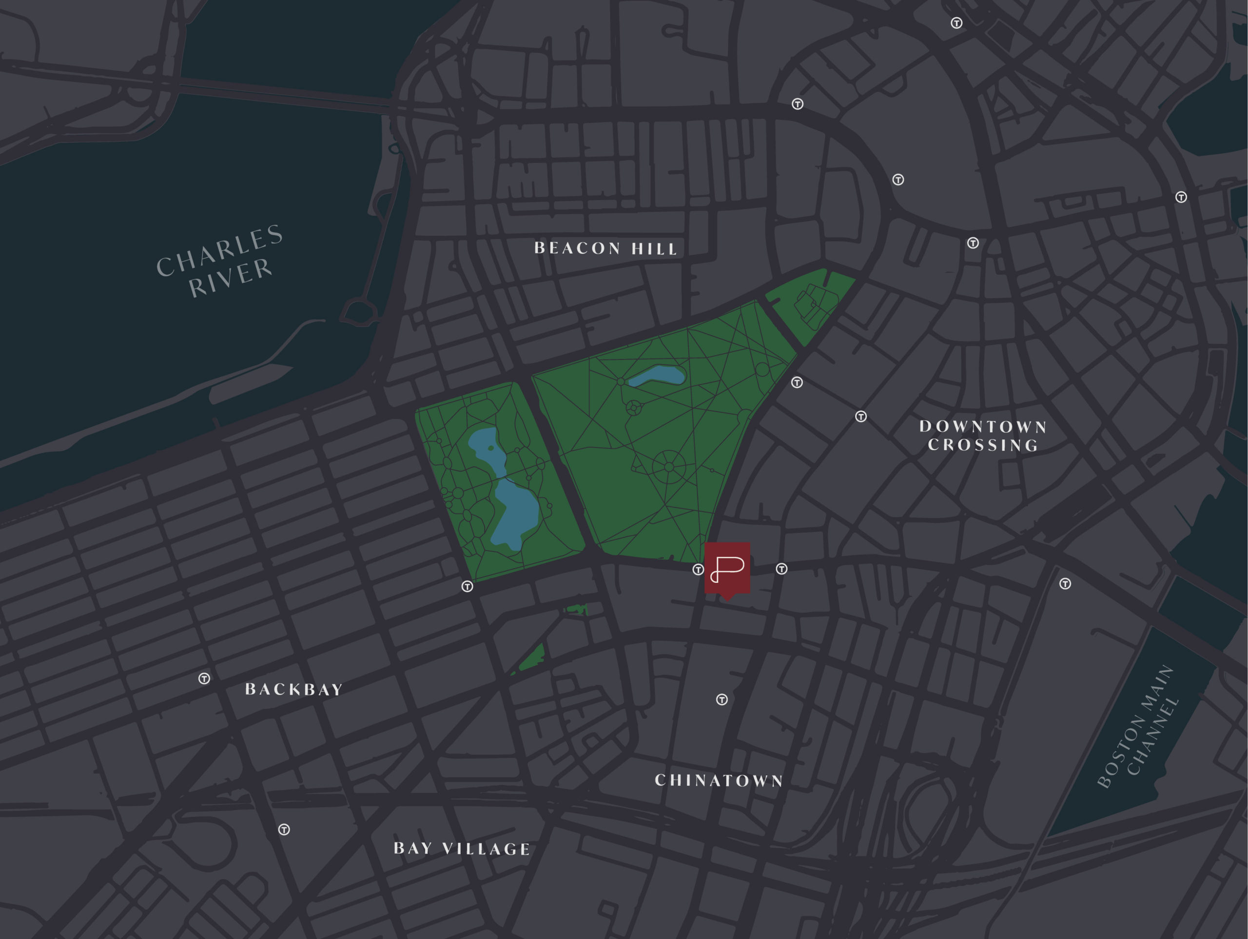 a map of the neighborhood surrounding The Parker in Boston
