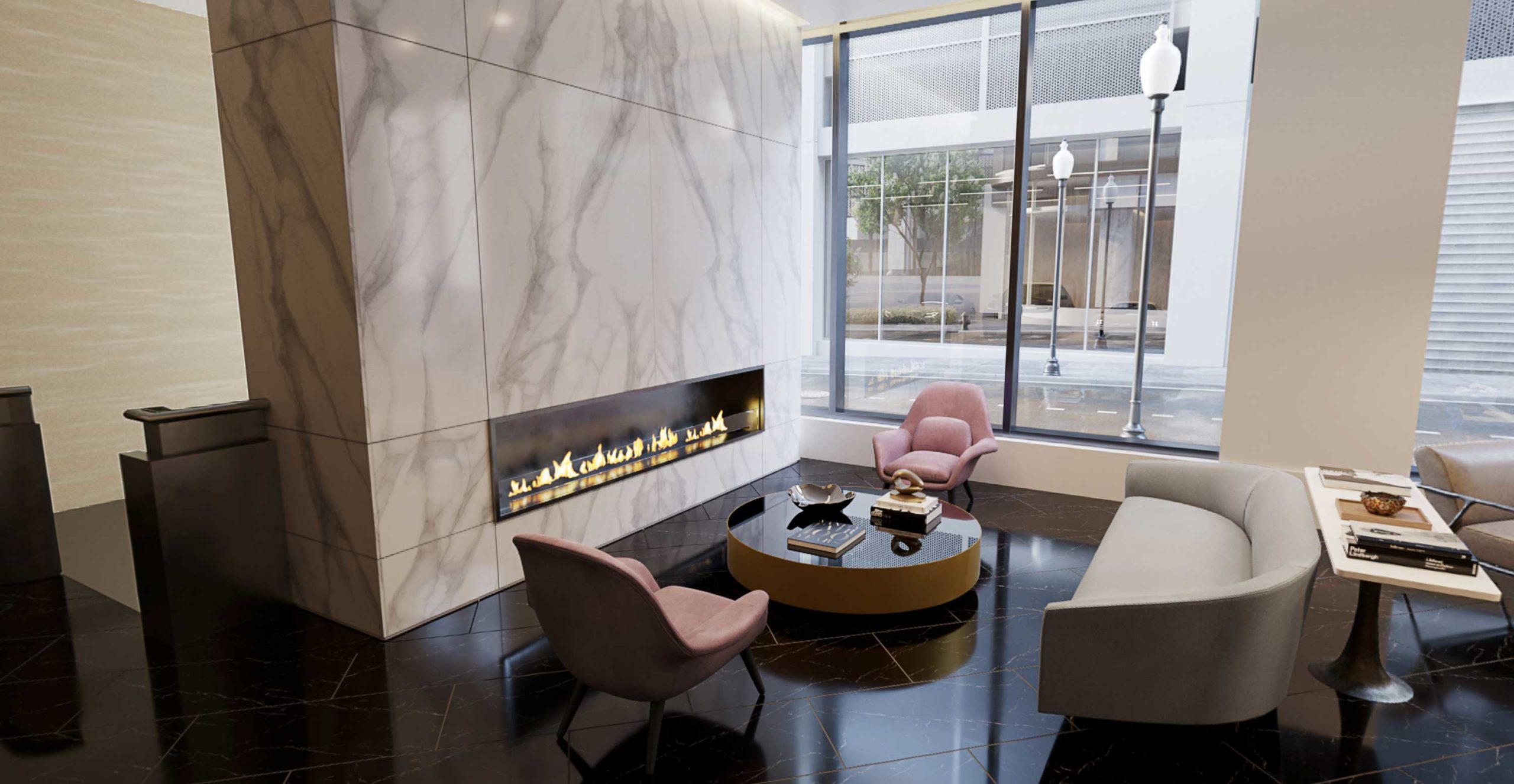 interior image of the lobby at The Parker condominiums in Boston