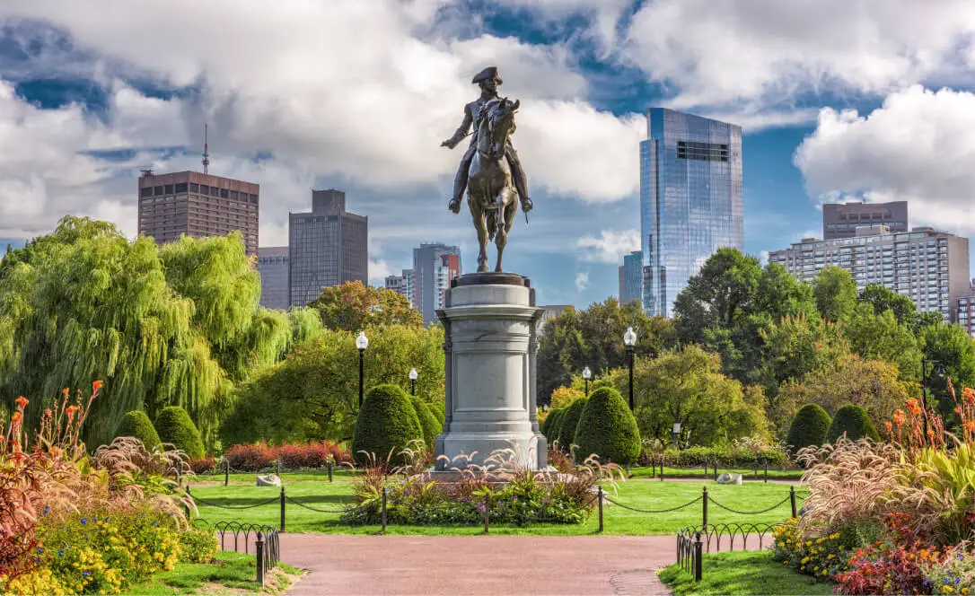 statue and landscape of the Boston Common